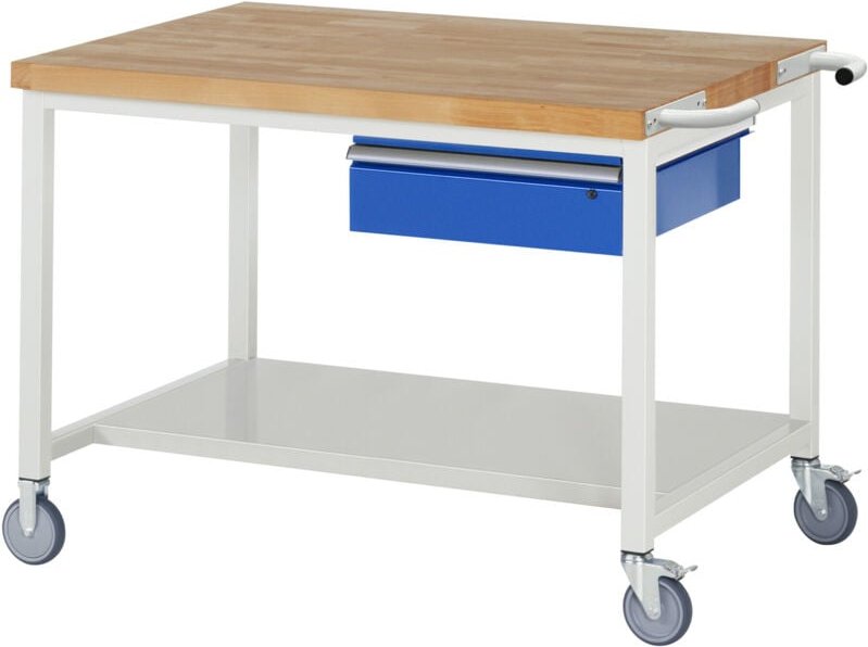 Fahrbare Werkbank 8001, B1250xT900xH880mm, Ablageboden-MT, 1x Schublade-TA - RAU