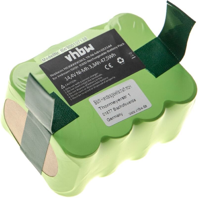 vhbw Ni-MH Akku 3300mAh (14.4V) kompatibel mit Elektrowerkzeuge E.Ziclean Furtiv Ersatz für NS3000D03X3, YX-Ni-MH-022144...