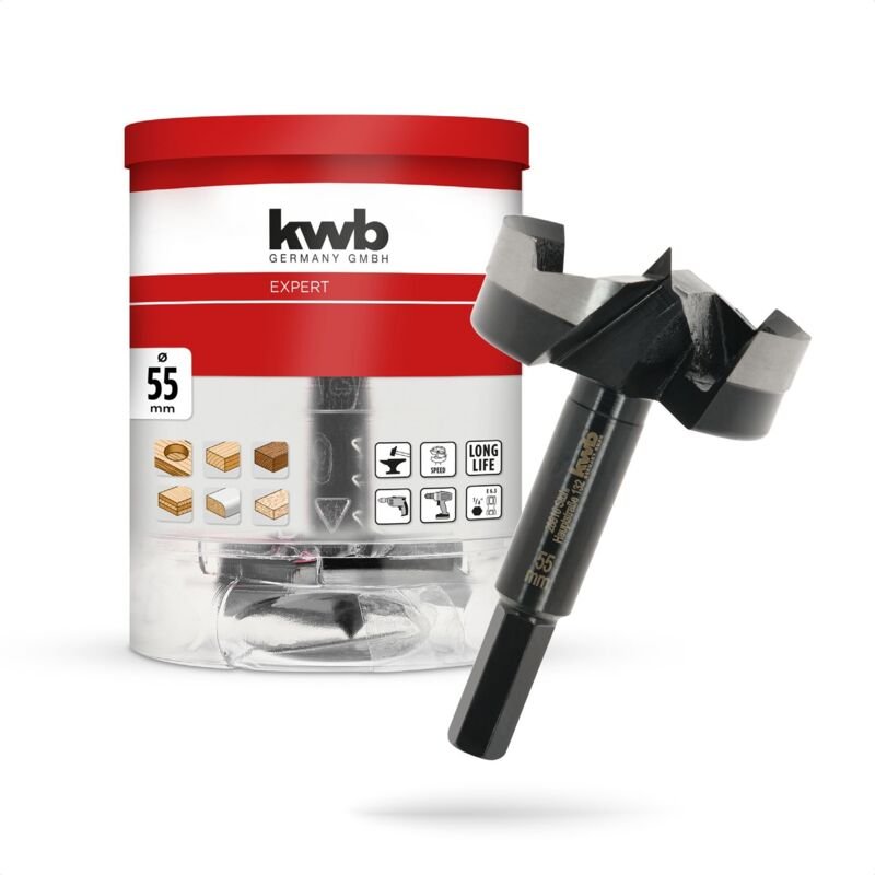 Thumbnail - Forstnerbohrer, ø 55 mm, Topfbohrer (für Holz, geschmiedeter Bohrkopf, Spezialanschliff, schnelle, ausrissfreie Bohrlöch...