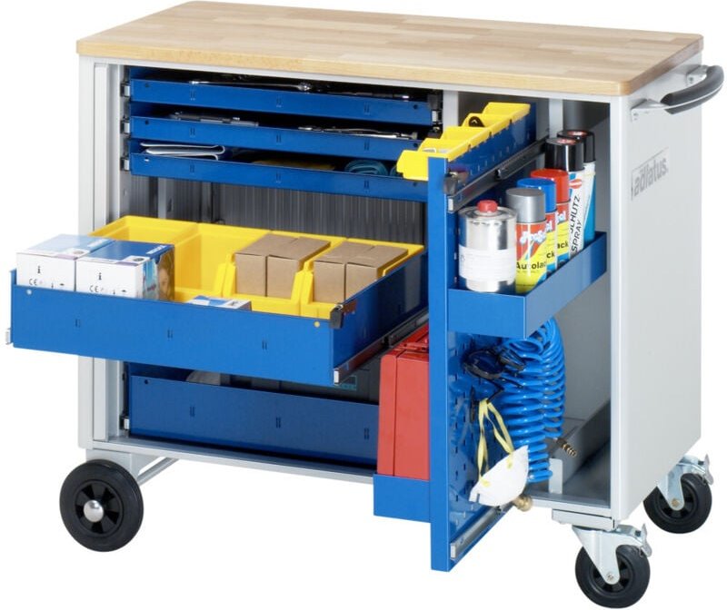 Werkzeugwagen mit 5 Schubladen & Lochwandauszug Buche BxTxH 1025x520x890mm - RAU