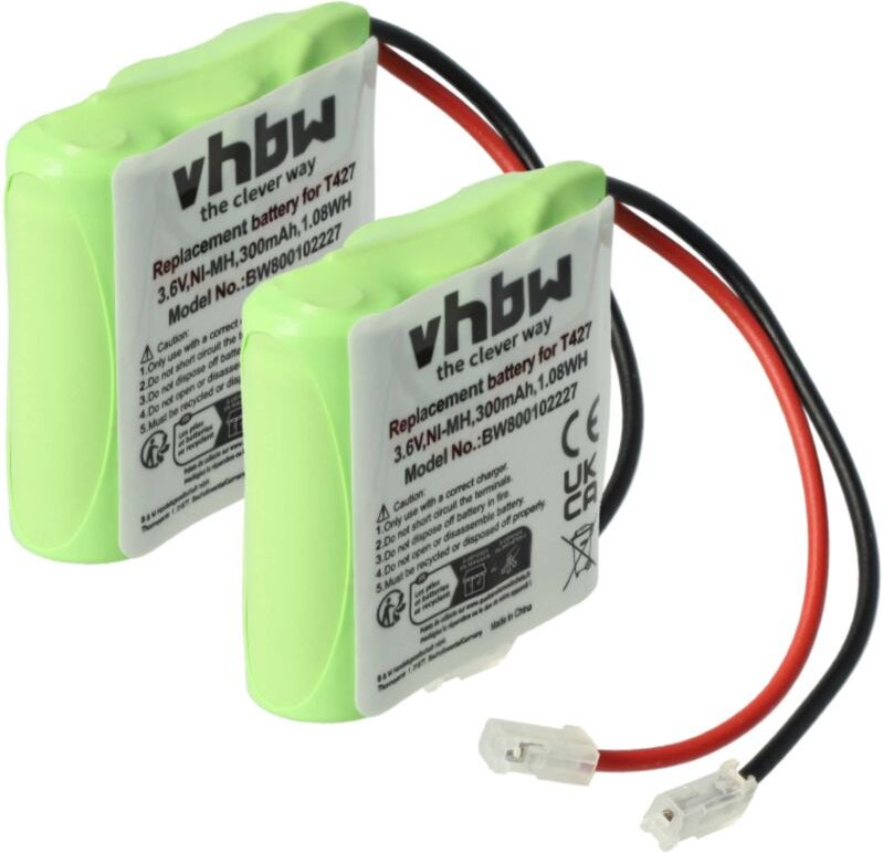 Vhbw - 2x Akku kompatibel mit Commodore CT300 schnurlos Festnetz Telefon (300 mAh, 3,6 v, NiMH) - Ersatz für T427, 30AAA...