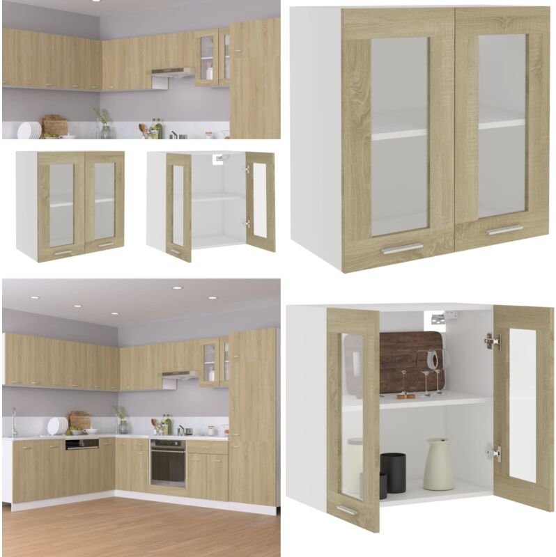 Hängeglasschrank Sonoma-Eiche 60x31x60 cm Holzwerkstoff - Küchenregal - Wandhängeschrank - Vitrine - Esszimmermöbel - Wo...