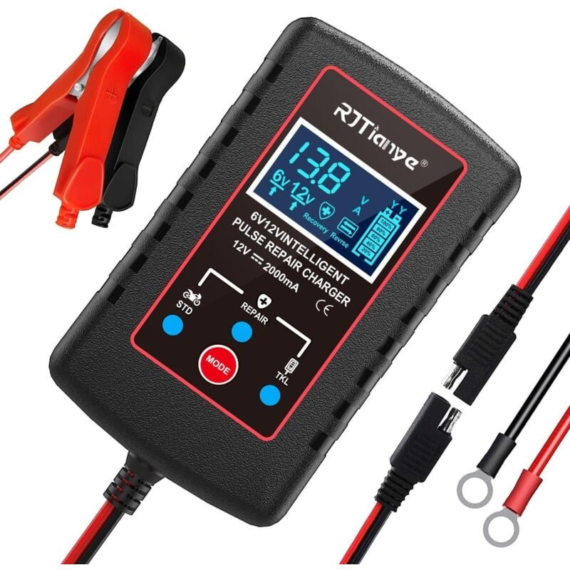 2-Ampere-Autobatterieladegerät, 6 V 12 V Smart Plug-in-Ladegerät, Blei-Säure-Batterieanschluss für Rasenmäher, Motorräde...