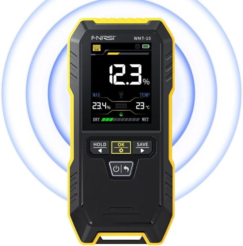 Verbessertes wiederaufladbares berührungsloses Holzfeuchtemessgerät WMT-10 mit Taschenlampe für Holz, Brennholz, Wand. B...