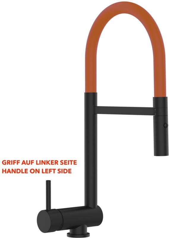 Thumbnail - Unterfenster Wasserhahn Vorfenster Umklappbar 6 cm Schwarz Matt Küchenarmatur mit 360 schwenkbarem Orange Auslauf und ab...