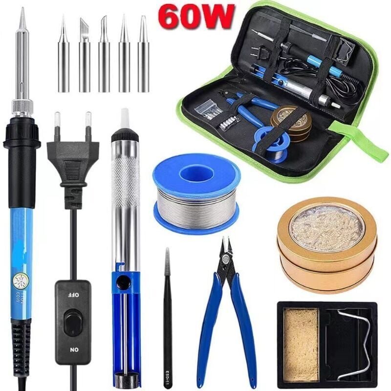 Lötkolben, Lötkolben-Set, Lötwerkzeug mit einstellbarer Temperatur, mit Lötkolbenspitzen, Saugnapf, Lötdraht, Pinzette, ...