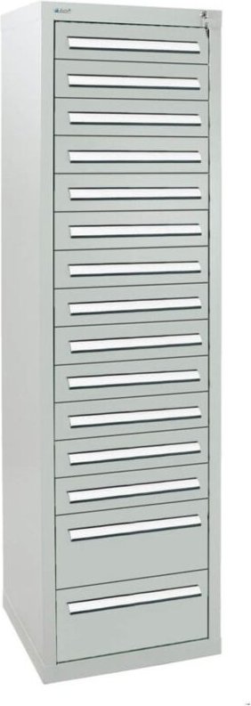 Schubladenschrank Serie T-100/35-5, 15 Schubladen lichtgrau (13x100, 2x200mm) - Stumpf