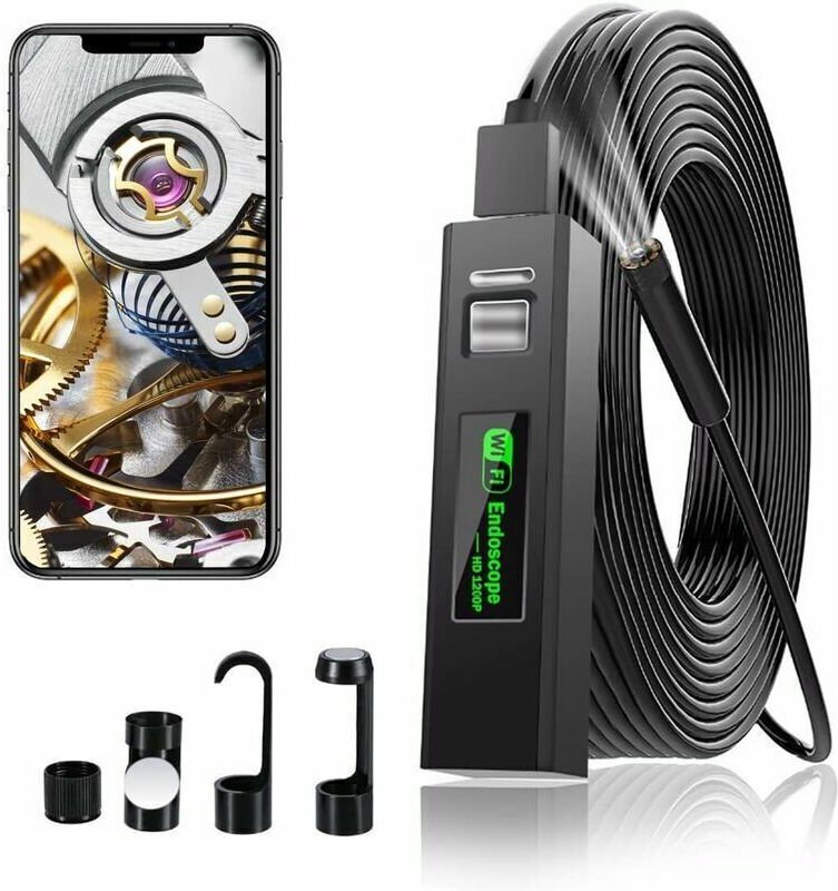 Caméra Endoscope WiFi Camera Endoscopique 1200P HD Camera Inspection Canalisation avec lumière LED pour iPhone/Android T...