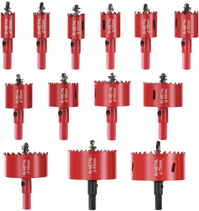 Bimetall-Lochsäge, 13-teiliges Bohrer-Set (mit 13 Dornen, Sechskantschlüssel und Federn), ø 18–75 mm Sägeblatt zum Bohre...