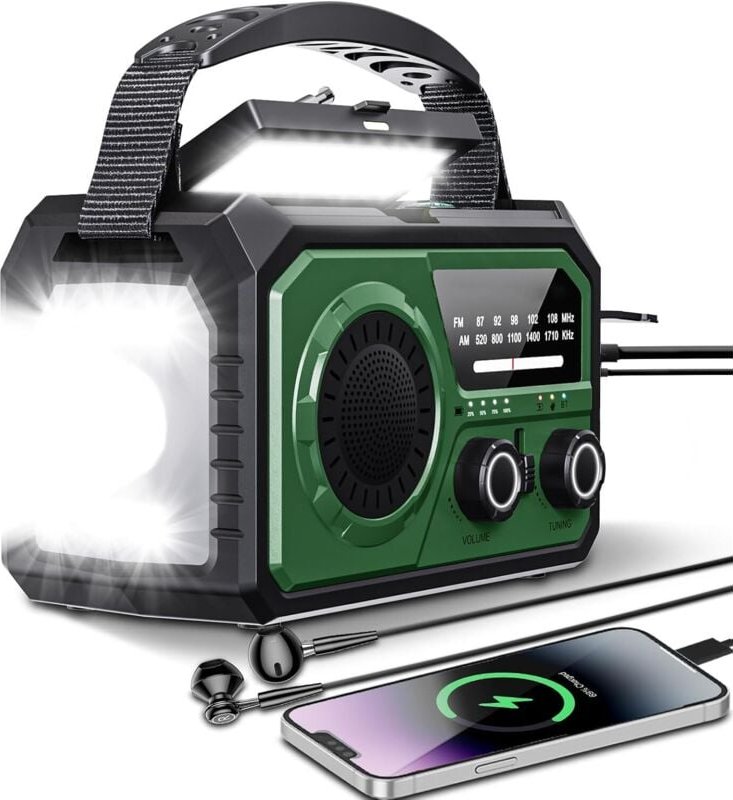 16000 Solar-Notfallradio, tragbares Handkurbelradio, AM/FM-Solarradio mit Kompass, USB-Telefonladegerät, Taschenlampe, S...