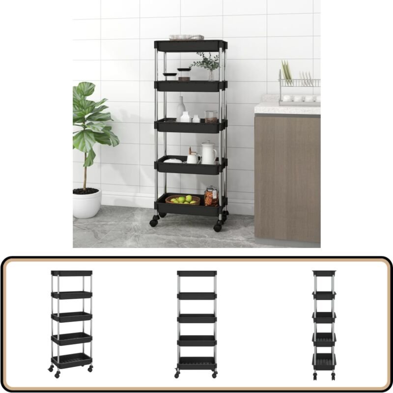 Küchenwagen 5 Etagen Schwarz 42x29x128 cm Eisen und abs - Küchentrolley - Küchenwagen - Stauraummöbel - Rollcontainer - ...