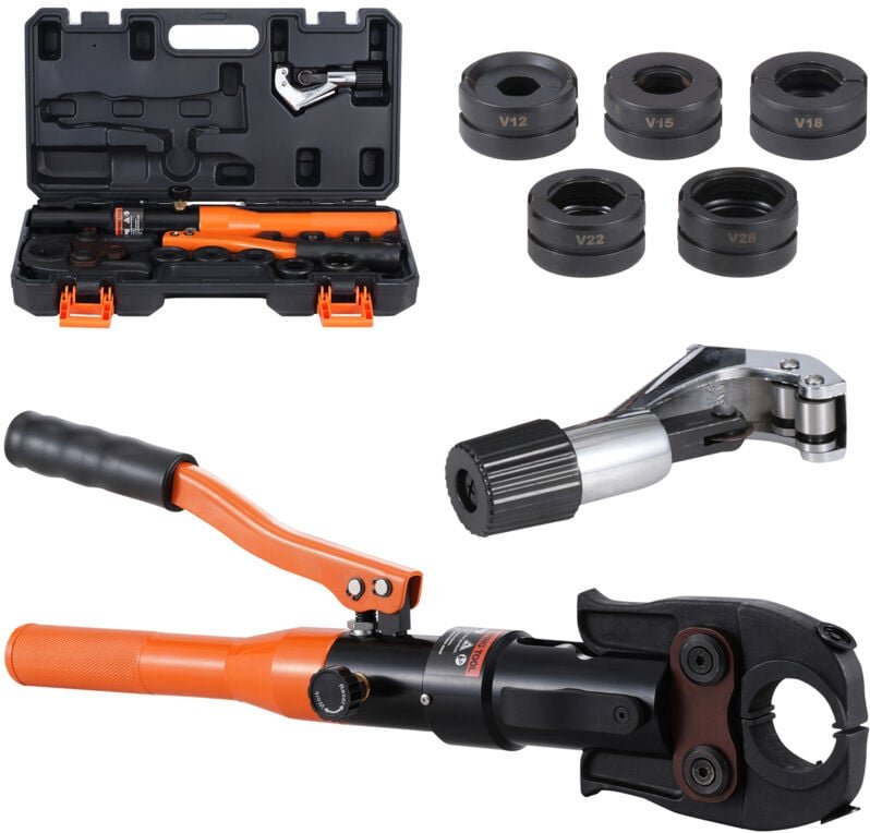 Mophorn Hydraulisches Rohr-Crimpwerkzeug für Kupferrohrverbindungen, Presszange mit V12, V15, V18, V22, V28 Schnellwechs...