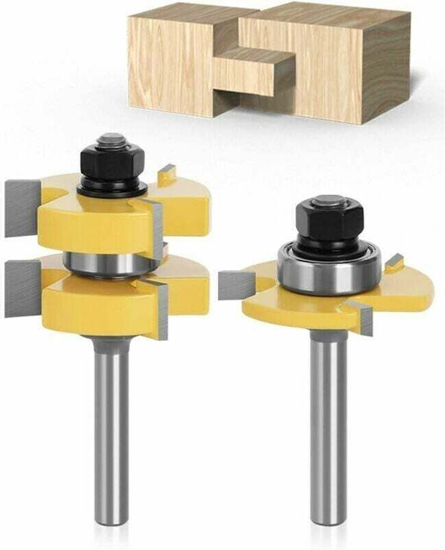 Jalleria - 8-mm-Schaft passender Nut- und Federfräser-Satz, 3 Zähne, T-Form, Holzschneider, Schneid- und Holzbearbeitung...
