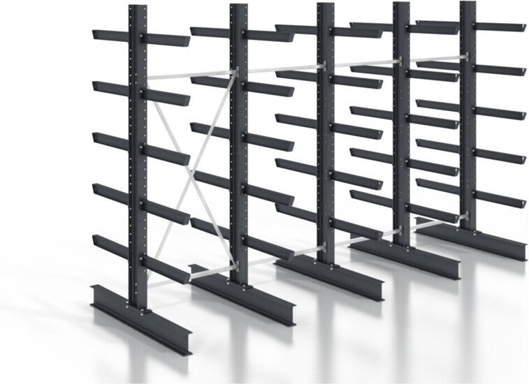 Kragarmregal schraubbar doppelseitig 4 Felder mit 5 Ebenen 5120x3150x800mm - Stier