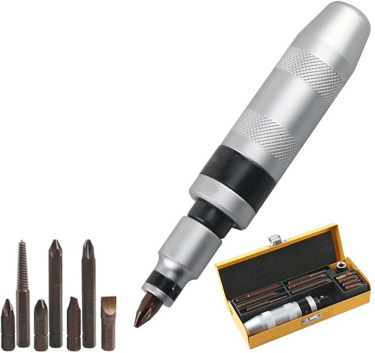 12-teiliges Schlagschrauber-Set, 1/2 Zoll manueller Schlagschrauber mit 11-teiligen Bohrern (flach, Kreuzschlitz, Sechsk...