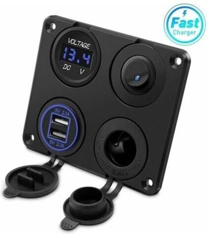 XVX - Zigarettenanzünderbuchse, Dual-USB-Anschluss 4,2 a, dc 12 V-Steckdose, Schalter und LED-Anzeige, Voltmeter, wasser...