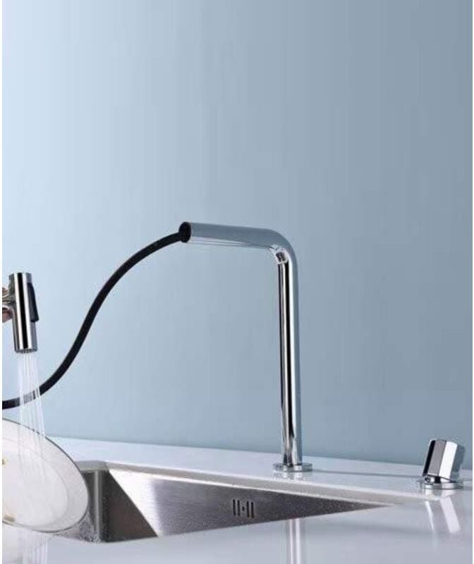 2-Loch-Küchenmischer mit Handbrause - Verchromt