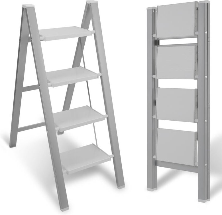 Stehleiter Klappleiter 4 Stufen Silber Trittleiter Klapptritt Alu - Swanew