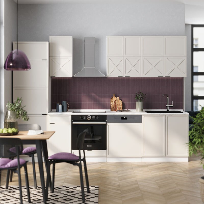 Küchenzeile Fame-Line, GrauBeige/Weiß, 300 cm , AP Anthrazit, Vicco