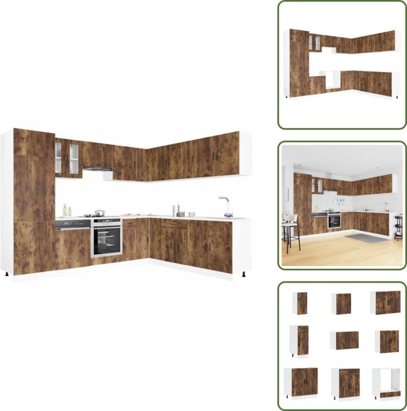 14-tlg. Küchenschrank-Set Porto Räuchereiche Holzwerkstoff - Küchenschrank-Set - Küchenschrank-Sets - Küchenzeile Einbau...