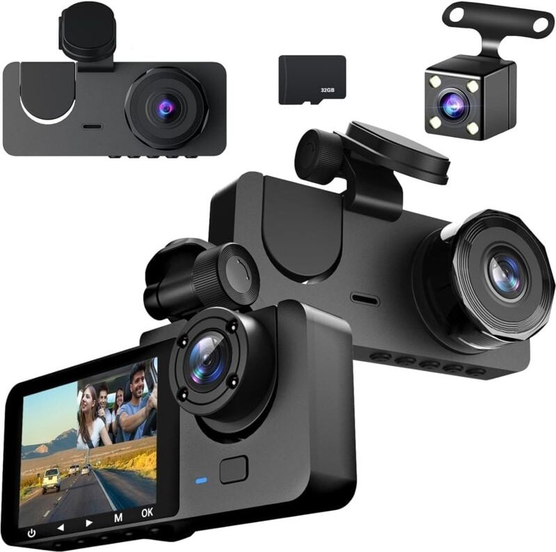 1080P Dashcam Auto Vorne Hinten Innenraum, mit 32GB SD-Karte, Autokamera mit Parküberwachung, Bewegungserkennung, 170° W...