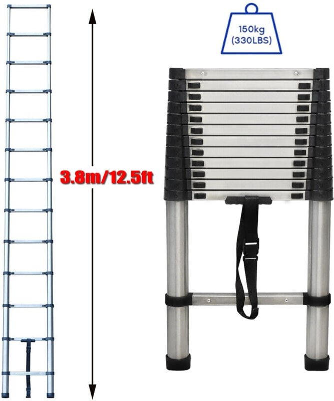 Thumbnail - Teleskopleiter 3.8M ,13 Stufen ,Anti-Rutsch,Soft-Close-System Ausziehleiter