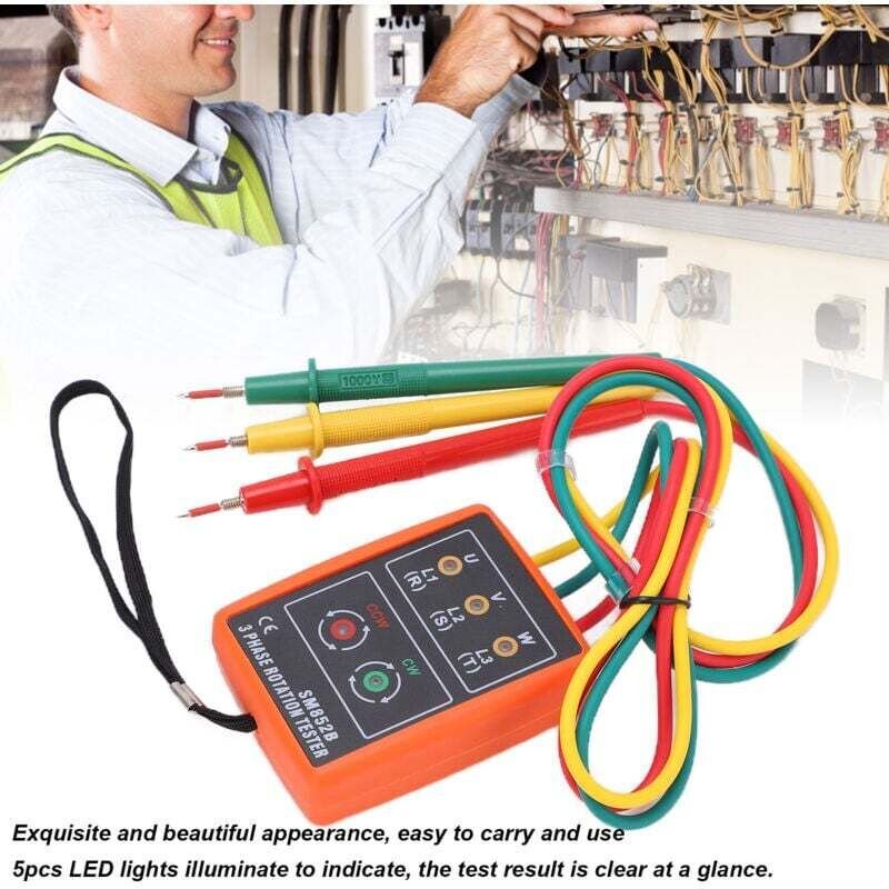 Ulisem 60 V-600 V AC Dreiphasensequenzzähler Phasendrehungsprüfer Detektor mit LED-Anzeige Leistungsschalterfinder