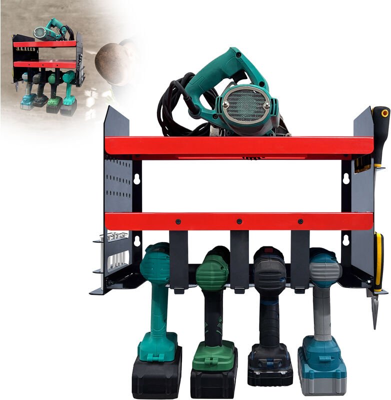 Werkzeugspeicher Aufbewahrung Werkzeughalter Akku Schlagbohrschrauber, 4 Steckplätze Heavyduty Elektrisch Bohrer Wandmon...