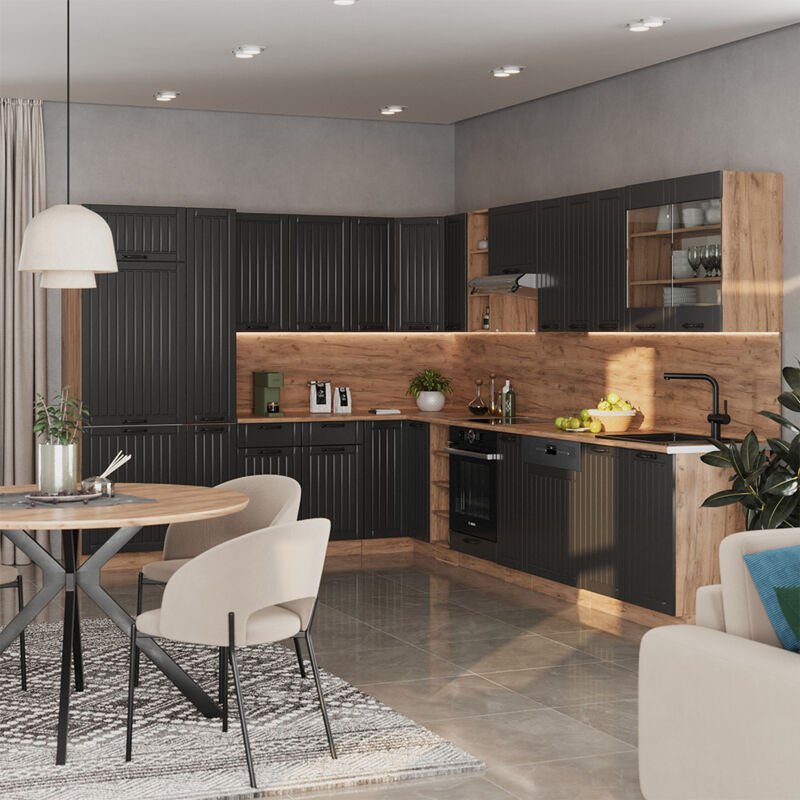 Eckküche Fame-Line, Dunkelgrau, 347 x 46 cm ohne Arbeitsplatte, Vicco