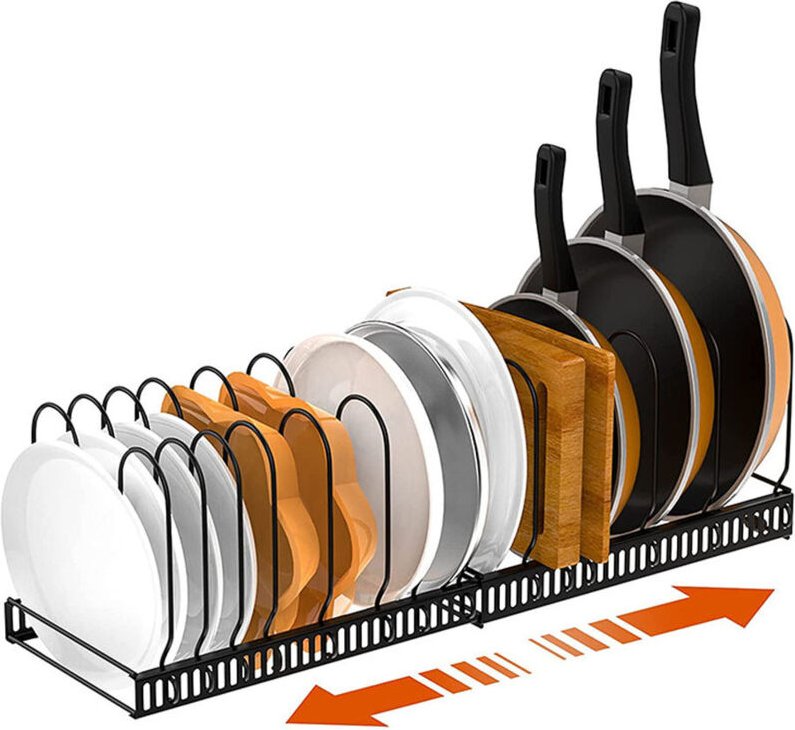 Pfannenhalter für Schublade, Erweiterbarer Topfdeckelhalter mit 14 Verstellbaren Teiler, Topfdeckel Aufbewahrung Pfannen...