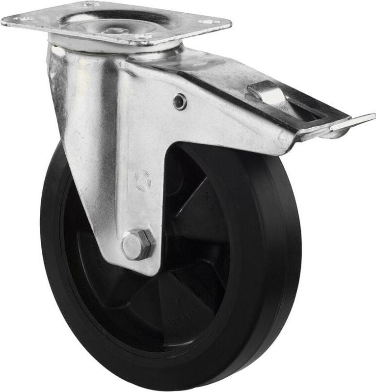 Lenkrolle mit Totalfeststeller und Anschraubplatte Vollgummi 200 mm 300 kg - L420.B60.200 - Bs Rollen