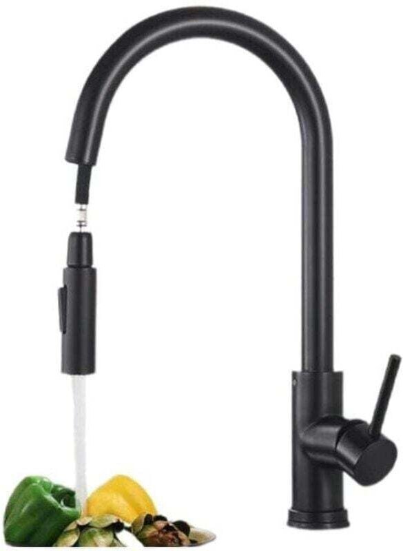 Schwarzer Küchenhahn mit 2 Funktionen, ausziehbarer Brause, 360° drehbarer Küchenmischhahn aus Edelstahl.
