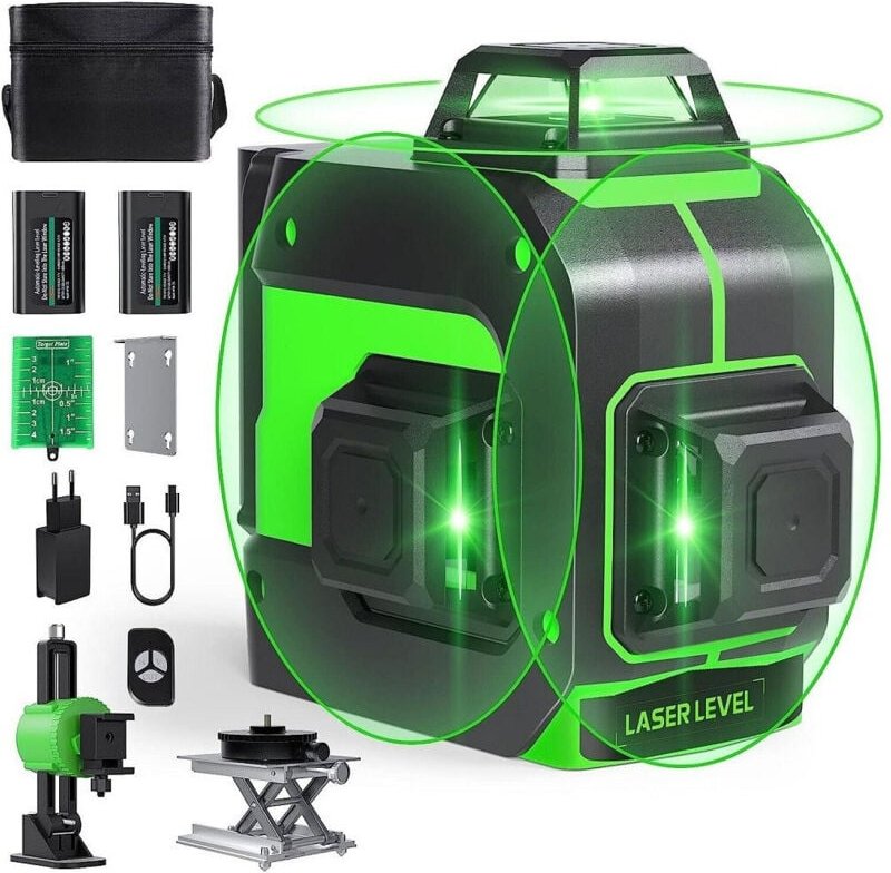 Trade Shop - LIVELLA LASER AUTOLIVELLANTE 360 ° LIVELLA LASER VERDE 2 BATTER RECARISCHE -