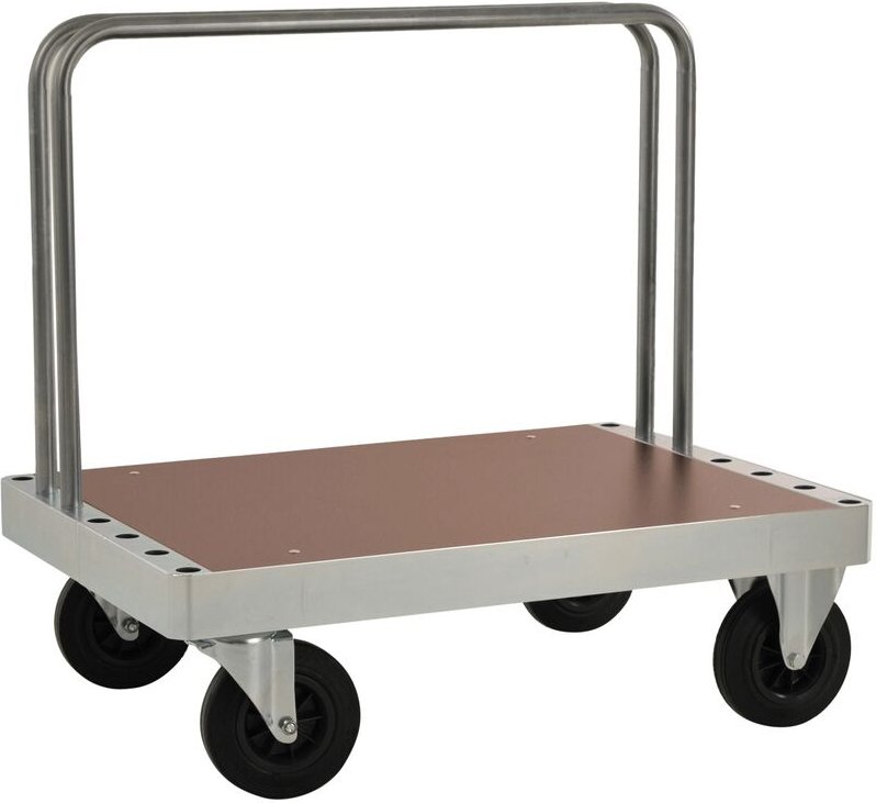 Kongamek Plattformwagen verzinkt 300mm hoch mit 2 Stahlbügeln und Ladefläche 840x600mm aus MDF mit Bremse