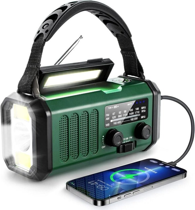 10000 mAh Handkurbel-Notfallradio, NOAA-Wetterradio mit AM/FM-Radio und Solar, wiederaufladbarer Akku, Taschenlampe und ...