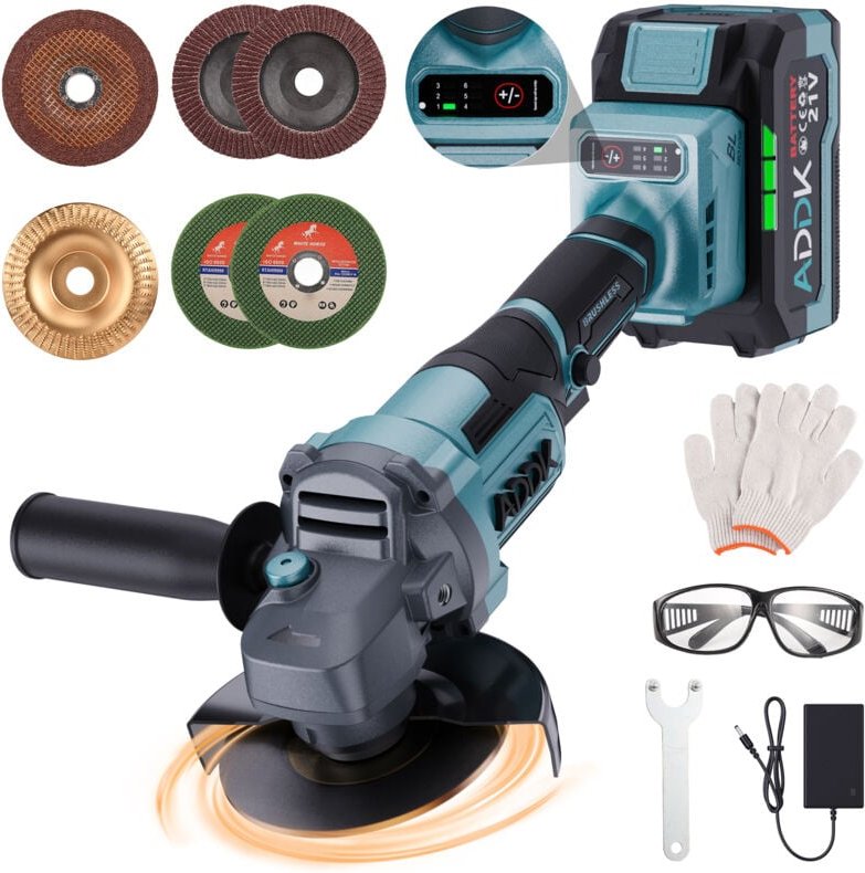 125 mm Akku-Winkelschleifer - 1x 21 v 4,0 Ah Akku - 9.000 U/min bürstenloser Motor - 6 einstellbare Stufen - mit 9 Zubeh...