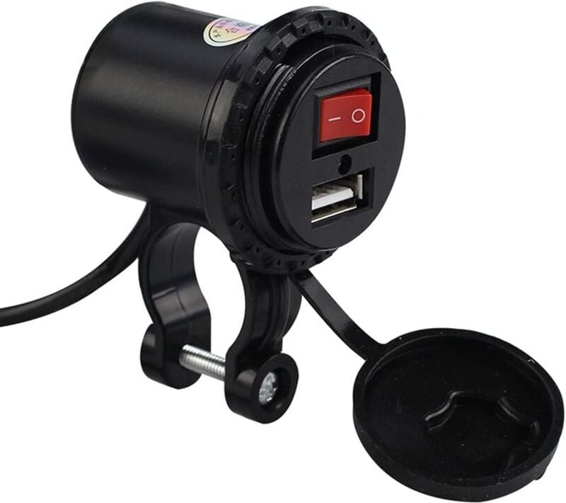 Motorrad-USB-Autoladegerät, 5 V/2,1 a, wasserdichte Motorrad-USB-Ladebuchse mit Ein-/Aus-Schalter, Lenkerhalterung, Stec...