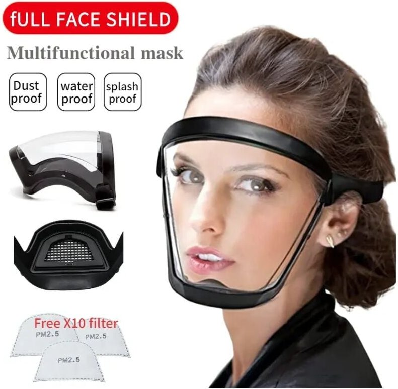 2 Stück durchsichtige Gesichtsmaske, Vollgesichtsschutz, Schutzbrille, Augenschutzmaske, winddicht, staubdicht, spritzwa...