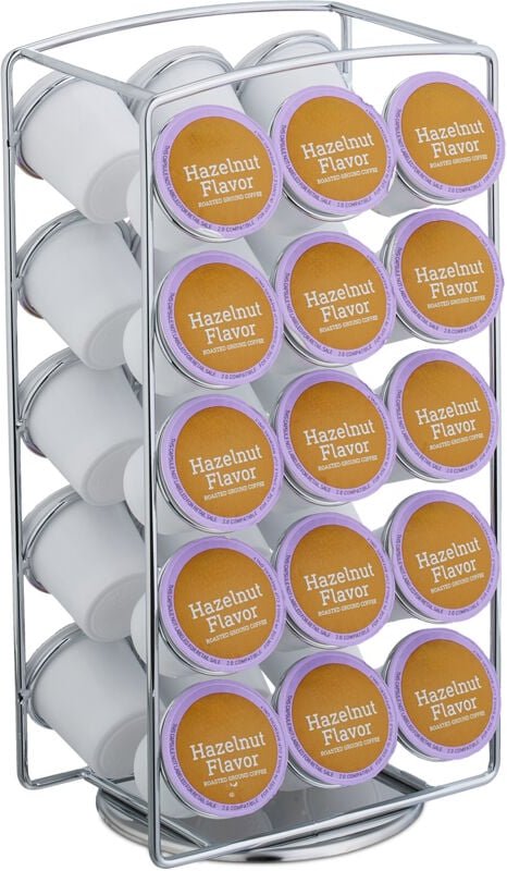 Kapselhalter kompatibel mit Keurig K-Cups, Kapselaufbewahrung 30 Kapseln, HxBxT: 30,5 x 16 x 12,5 cm, silber - Relaxdays