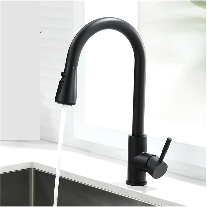 Küchenarmatur mit ausziehbarer Brause, schwarz, 360 Grad schwenkbar, Spültischarmatur mit 3 Sprühmodi, Einhebel-Küchenar...