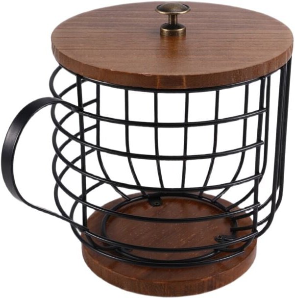 Tlily - Aufbewahrungsbox für Kaffeeboxen, großer Korb, mit Holzboden und Deckel, geeignet für Küche und Büro.