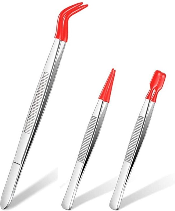 Thumbnail - 3-Teilige Pinzetten mit Gummispitzen Pinzette PVC-Beschichtetes Pinzetten-Set, Gummipinzette Gerader und Flacher Spitze ...