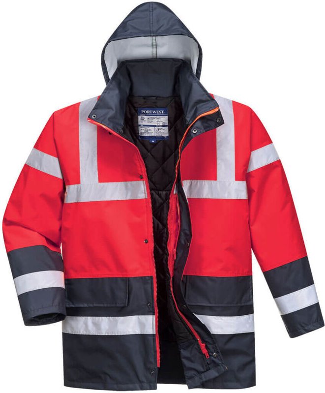 Thumbnail - Portwest Warnschutz Kontrast Winter Verkehrsjacke Rot/Blau M