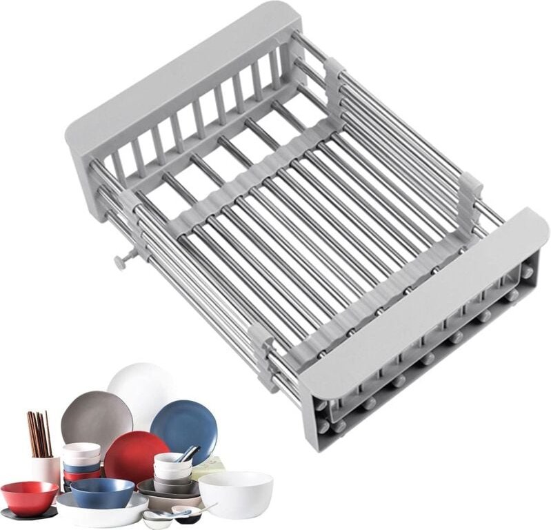 Ersandy - Ausziehbares Abtropfgestell für die Küche aus Edelstahl – Ausziehbares Abtropfgestell – Teleskop-Abtropfkorb m...