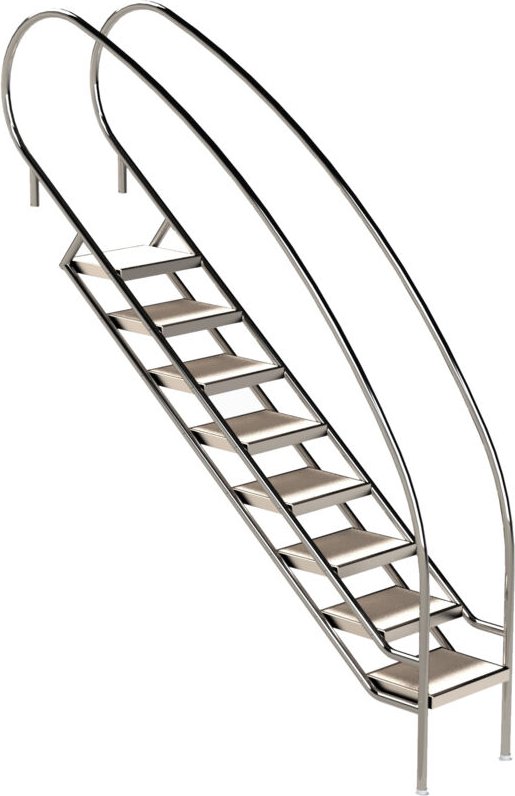 Eichenwald Pooltreppe Modell 08.2 Miami Swing Beckentiefe 1999mm Ausladung 2088mm 8 Edelstahl-Waffelblech-Stufen