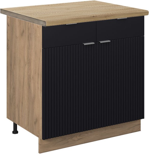 Vicco - Küchenunterschrank Fame-Line, Schwarz gestreift, 80 cm , ap Eiche