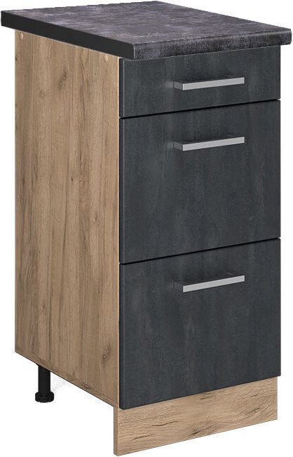 Küchenunterschrank R-Line, Schwarz Beton, 40 cm AP Anthrazit, Vicco