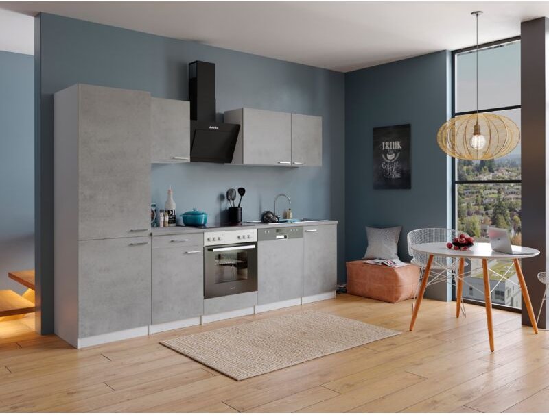 Küche Küchenzeile Küchenblock Einbauküche Weiß Beton Malia 280 cm Respekta