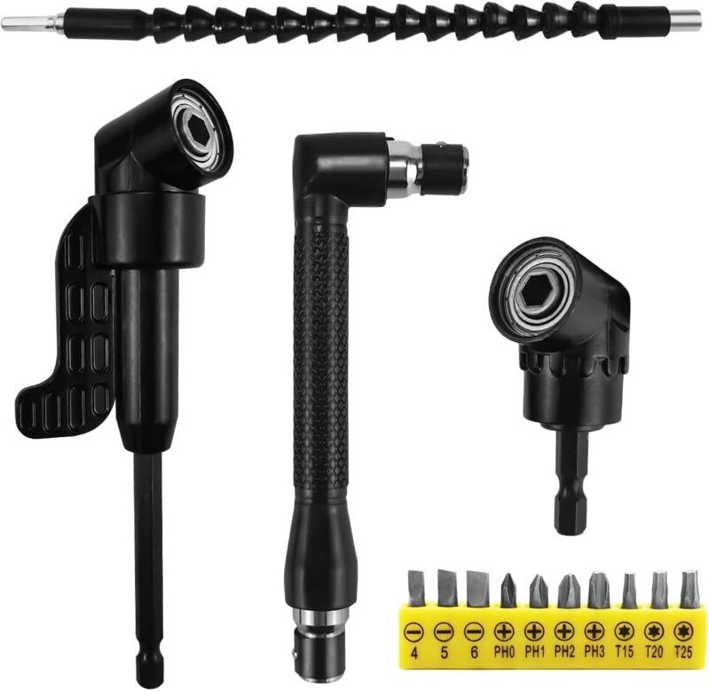 14-teiliges Winkelschraubendreher-Set, 105° flexibler Schraubendreher, flexible Bohrerverlängerung für Bohrmaschine, 1/4...
