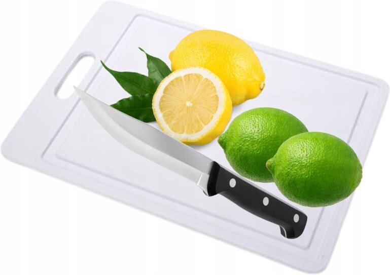 Rechteckiges Schneidebrett aus Kunststoff mit Rille für die Küche, weiß